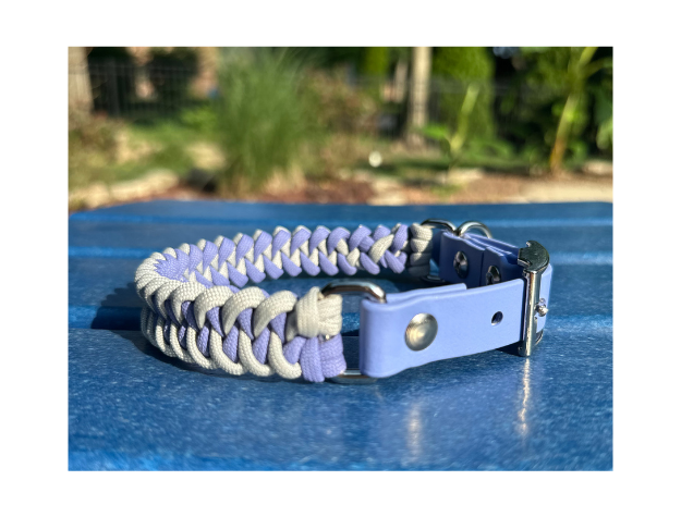 Fishtail Hand Braided Dog Collar in Lavender & Smoke
