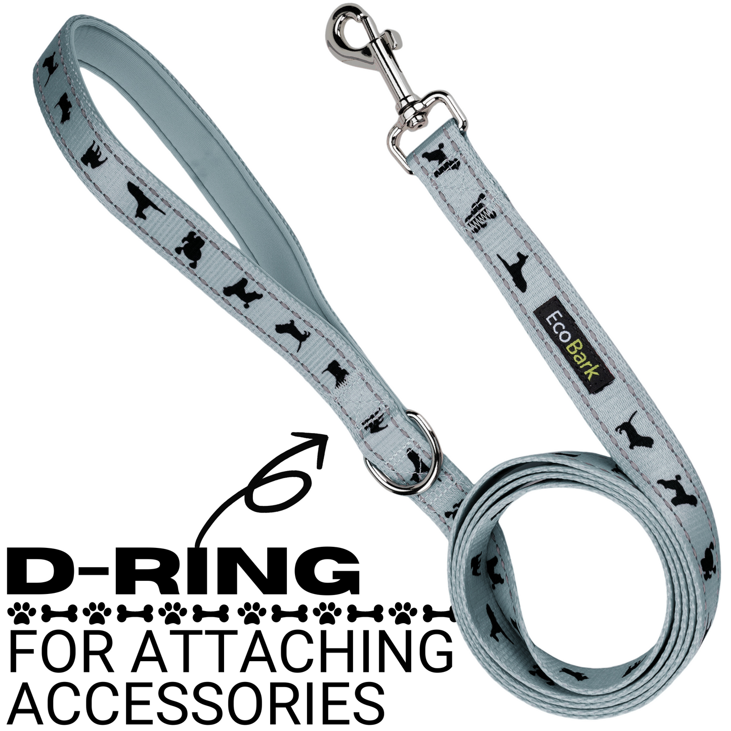 Dog Leash EcoBark Gray Leash- Padded Comfort Grip Leash 4ft - gallery product image for dog leash