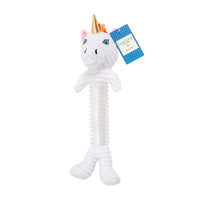 Country Living Thermoplastic Rubber Skinny Unicorn Corduroy Plush Dog Toy – with Squeaker & Crinkle Paper