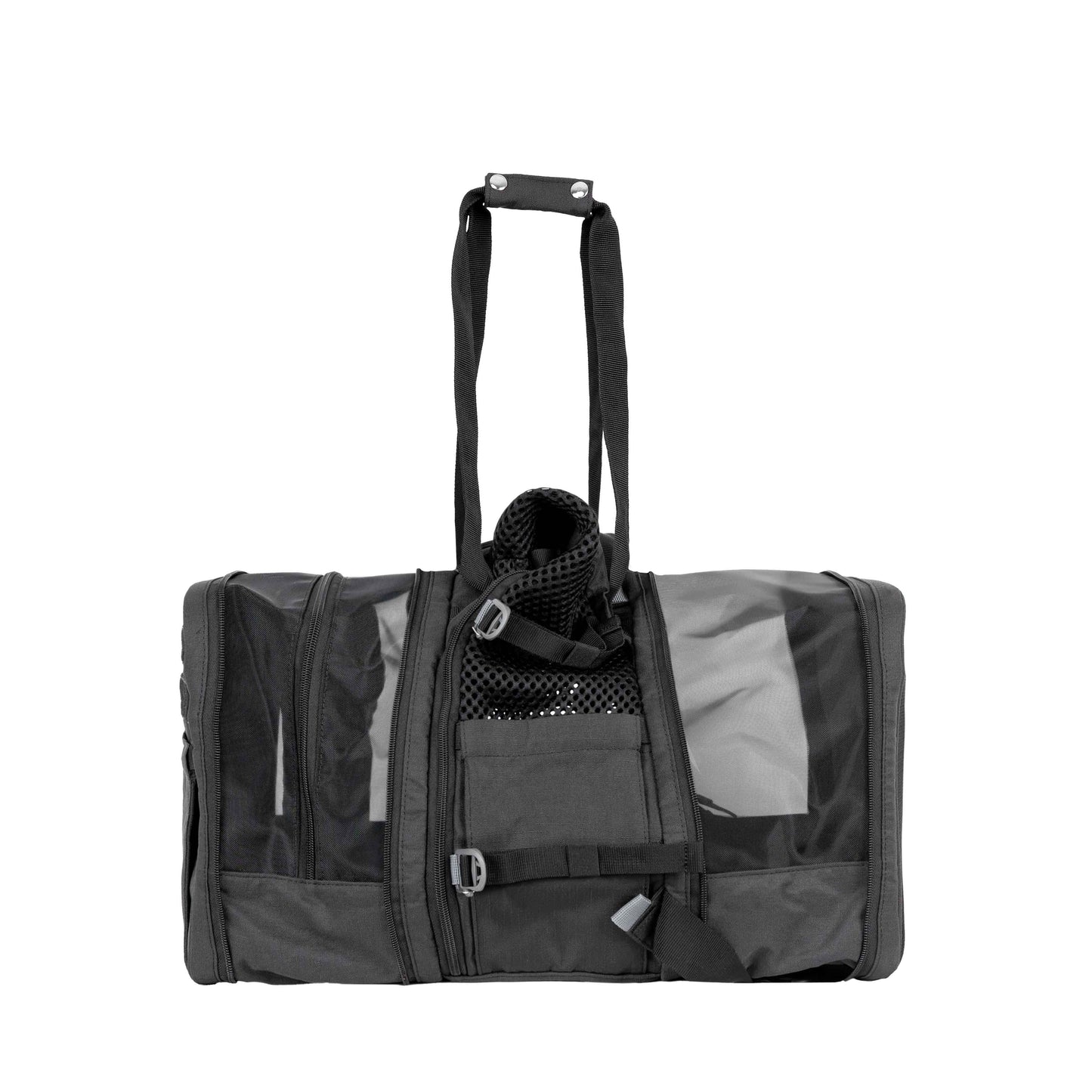 K9 Sport Sack Carrier Backpack in Black, ideal for transporting pets with breathable mesh panels, dog backpack design