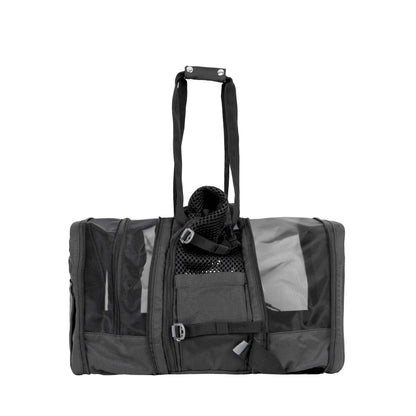 K9 Sport Sack Carrier Backpack in Black, ideal for transporting pets with breathable mesh panels, dog backpack design