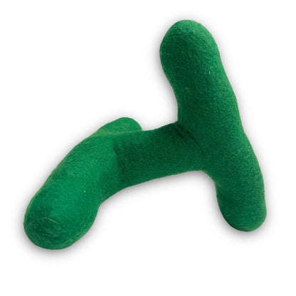 Green Strand Felt Dog Toy by Come Here Buddy. A soft, curved, three-way branched felt toy for dogs.