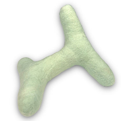 Come Here Buddy mint green Strand Felt Dog Toy. Soft, textured wool felt in a unique, branching strand shape.