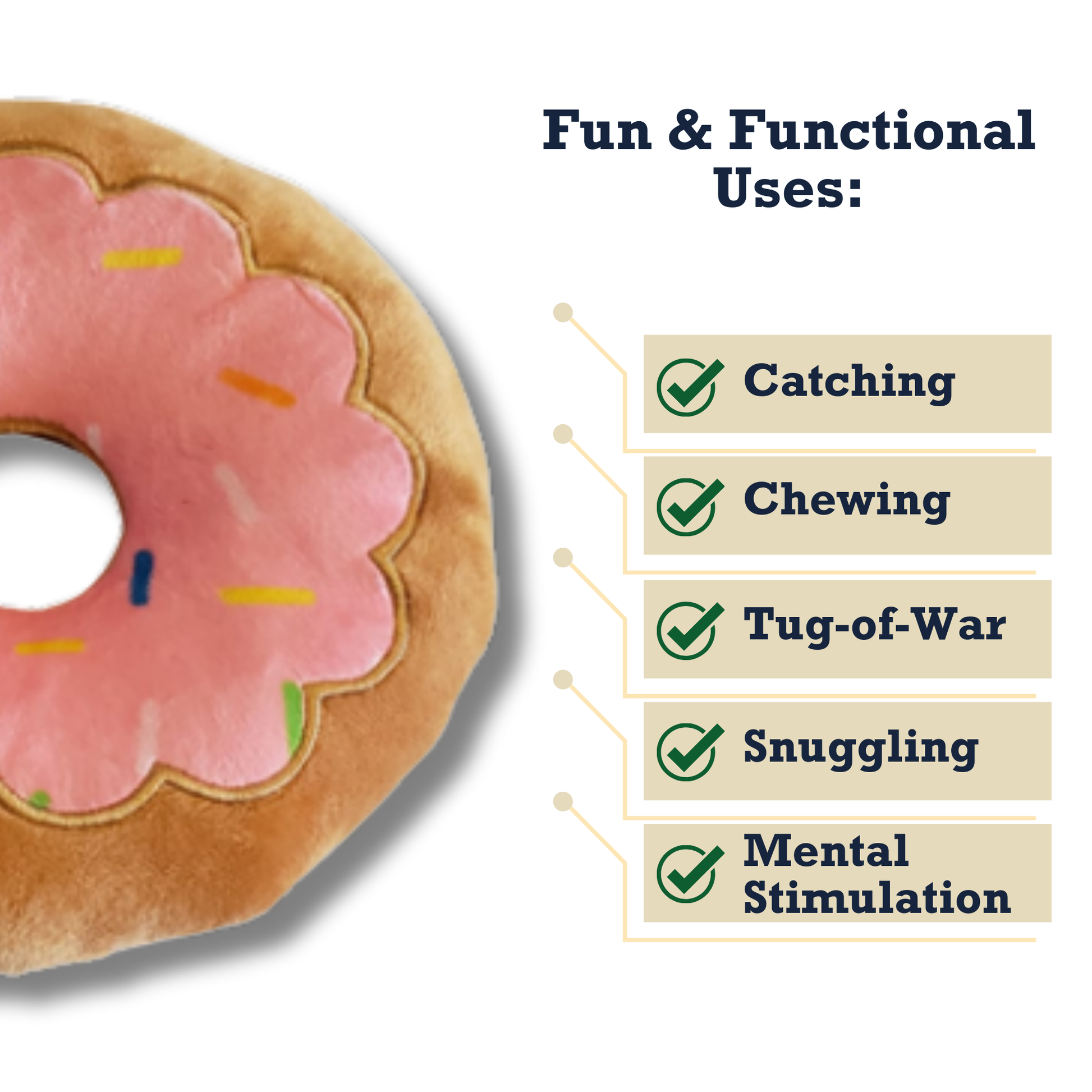 Donut Plush Dog Toy – Soft, Chewy and Cuddly, Safe & Non-Toxic, Ideal for Fetching, Tug-of-War, Gentle Chewing – Strawberry - Purrfect Pet Kingdom