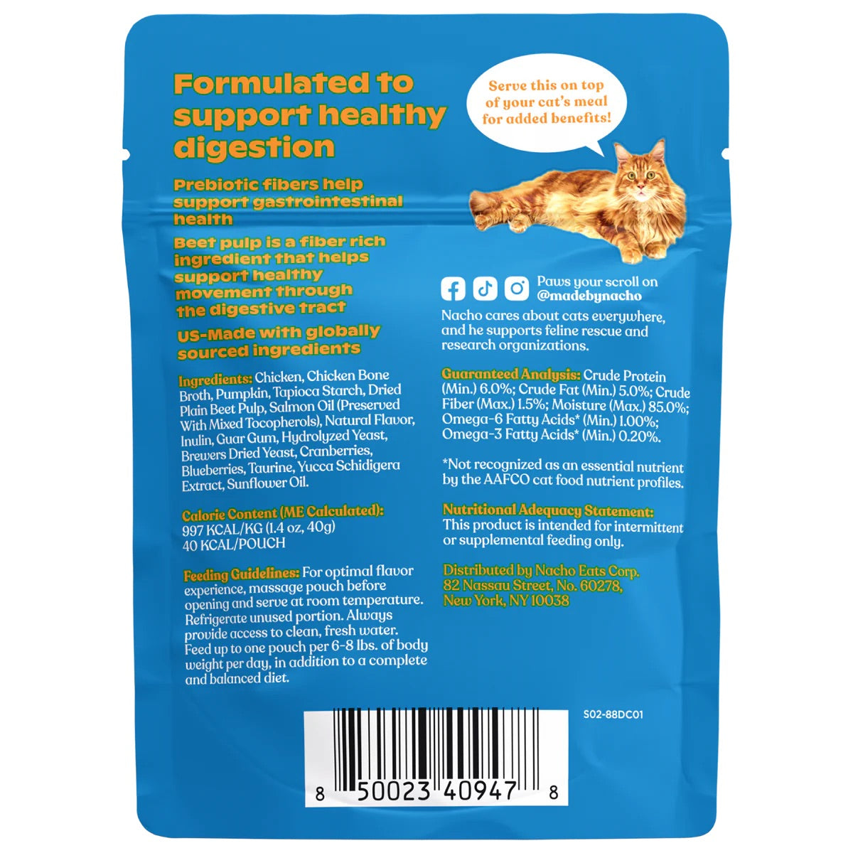 Made By Nacho Digestion Support Chicken Topper For Cats (1.4oz) - Made by Nacho Cat Food Topper - The Family Pet