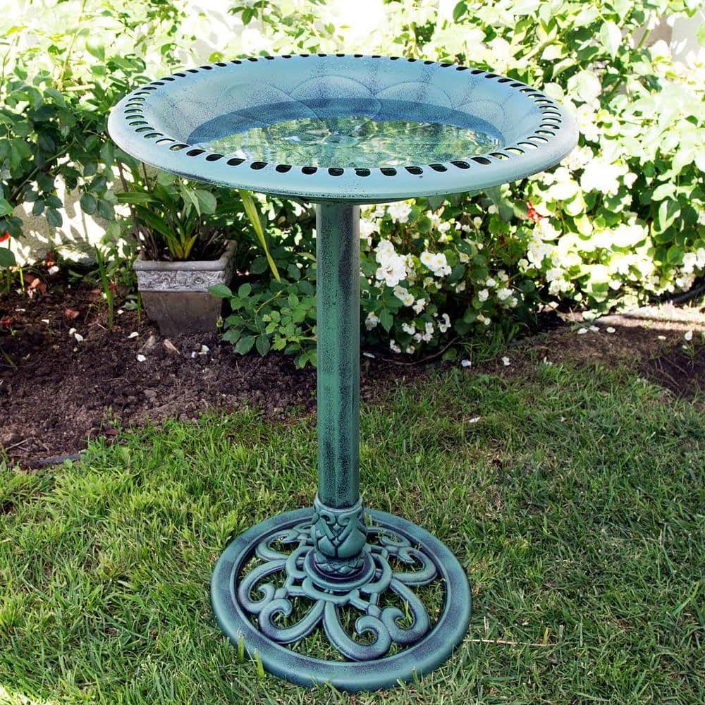 Outdoor Garden Bird Bath Bowl with Stand in Green Bronze