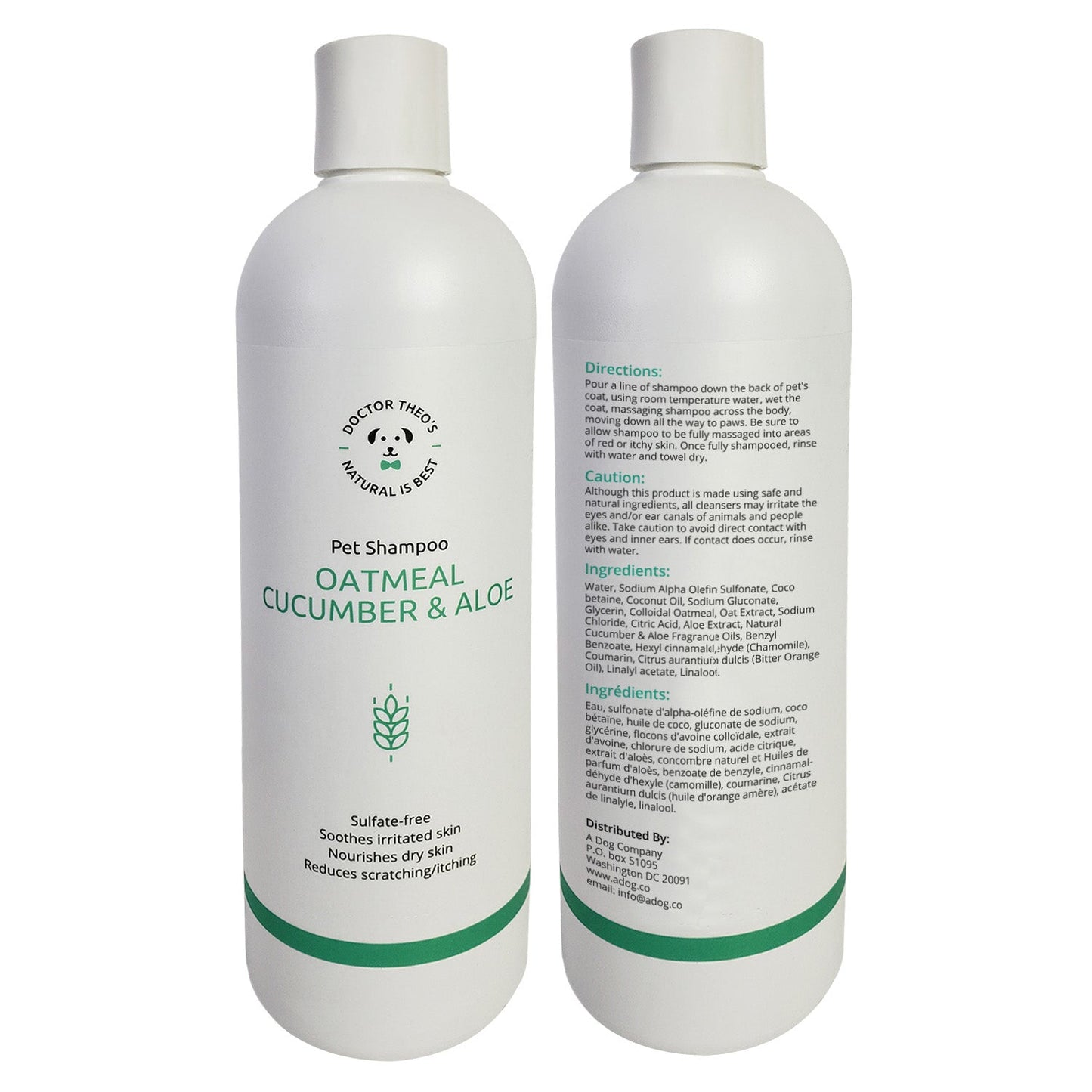 Dr. Theo's Dog Shampoo – Oatmeal, Cucumber & Aloe (16 oz) - Purrfect Pet Kingdom