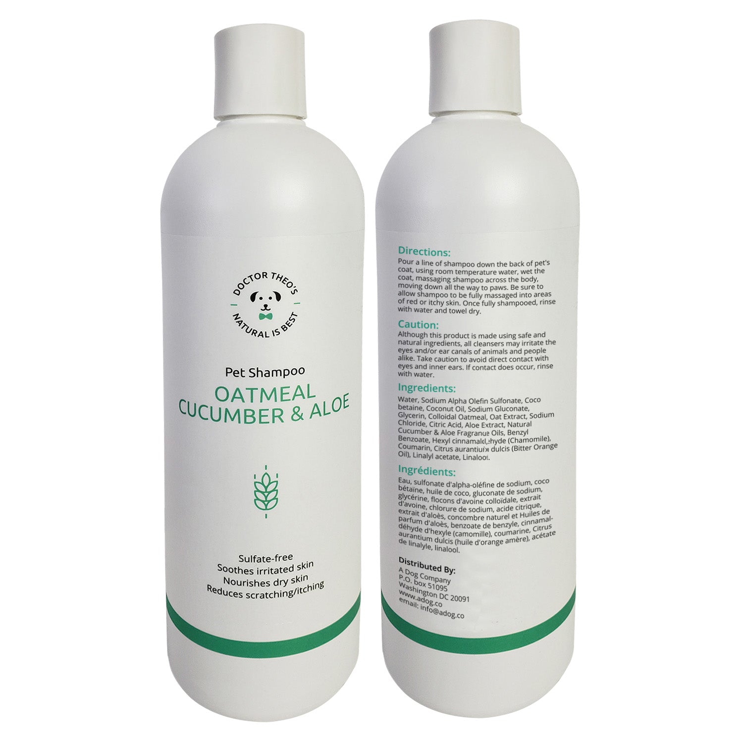 Dr. Theo's Dog Shampoo – Oatmeal, Cucumber & Aloe (16 oz) - Purrfect Pet Kingdom