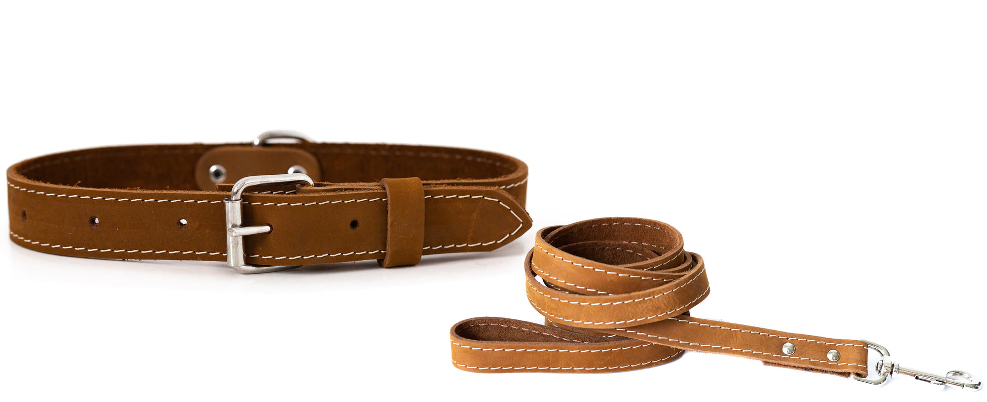 Dog Collar Pro Line Hunting Leather Collar and Leash Set - close up product image for dog collar
