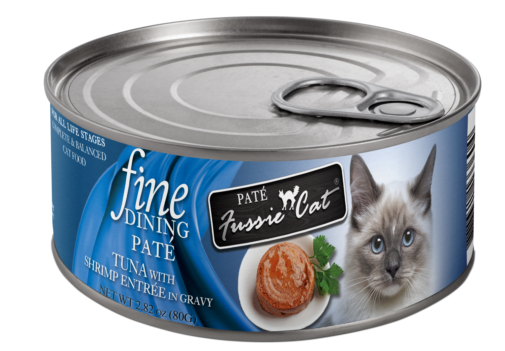 Fussie Cat Fine Dining - Pate - Tuna with Shrimp Entree in gravy (2.82oz) - Wet Cat Food - The Family Pet