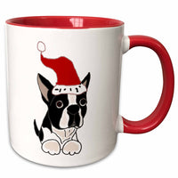 3dRose Funny Christmas Boston Terrier Dog in Santa Hat - Mugs (mug_220479)