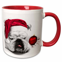 3dRose Sleeping Bulldog in a Santa Hat Christmas Card photo courtesy of Esther... - Mugs (mug_62826)