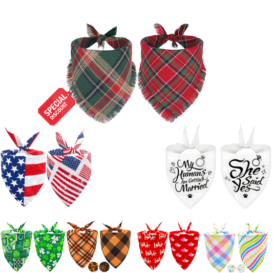 2PCS Christmas Dog Bandanas – Red and Green Plaid with