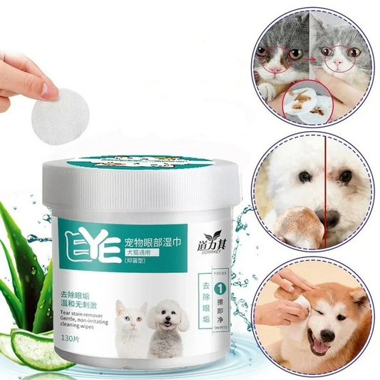 Pet Eye Wipes 130 Pcs Dog Cat Tear Stain Remover 4oz 👁️