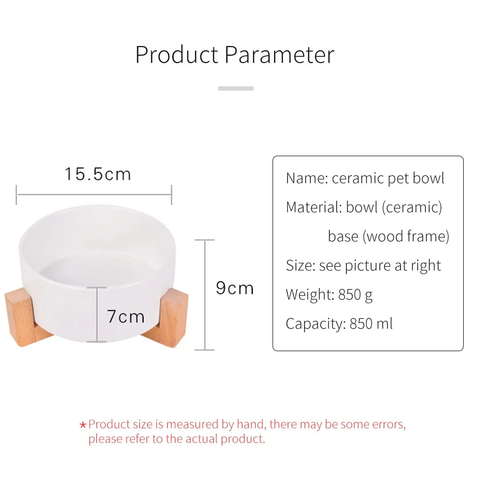 Ceramic Raised Cat Bowl w/ Wood Stand - Ameraeon