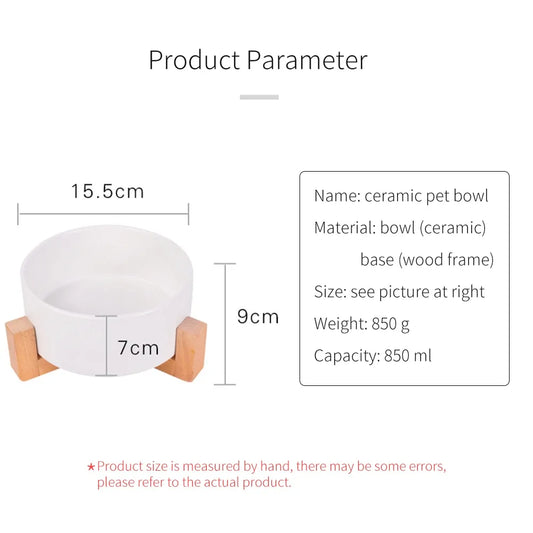 Ceramic Raised Cat Bowl w/ Wood Stand - Ameraeon