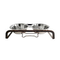 Country Living Rustic Dog Bone Elevated Feeder with 2 Stainless Steel Bowls