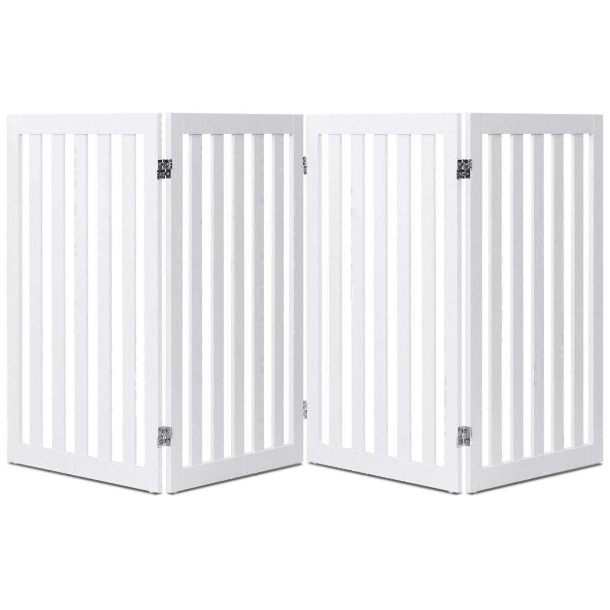 Folding 4 - Panel Dog Gate Pet Fence in White Wood Finish - Bedroom > Cat and Dog Beds - HomePacific