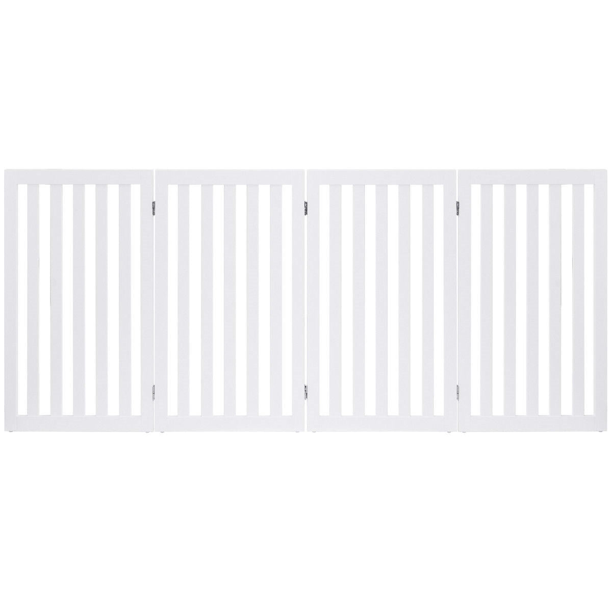 Folding 4 - Panel Dog Gate Pet Fence in White Wood Finish - Bedroom > Cat and Dog Beds - HomePacific