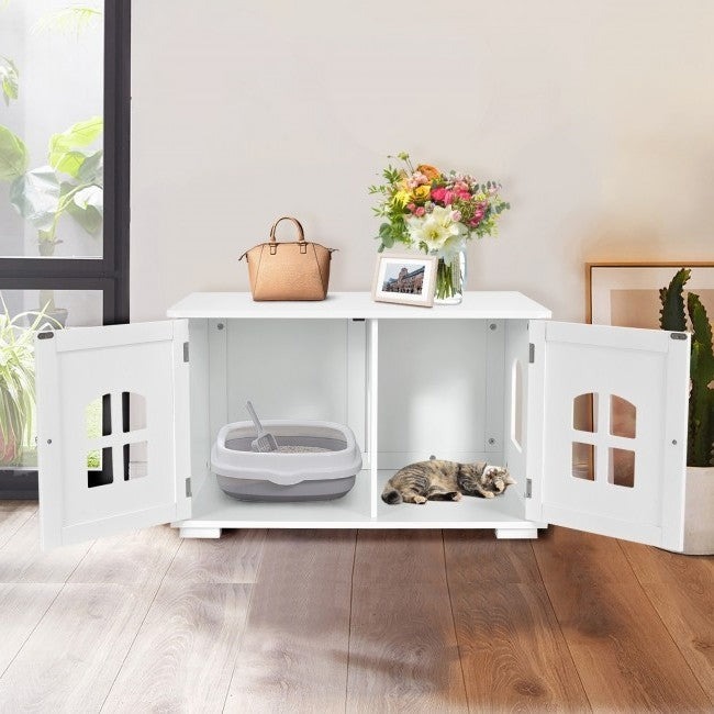 White  Modern Large Ventilated Private Divider Cat Litter Box - Enclosed Cat Litter Box - HomePacific