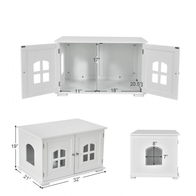 White  Modern Large Ventilated Private Divider Cat Litter Box - Enclosed Cat Litter Box - HomePacific