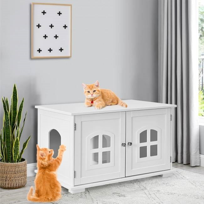 White  Modern Large Ventilated Private Divider Cat Litter Box - Enclosed Cat Litter Box - HomePacific