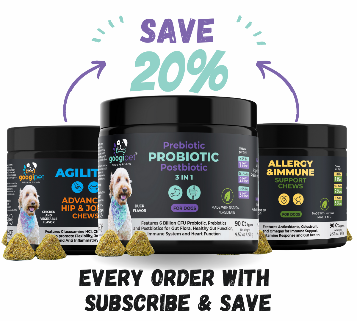 3 in 1 Probiotic Chews for Dogs - Dog Supplies - Googipet