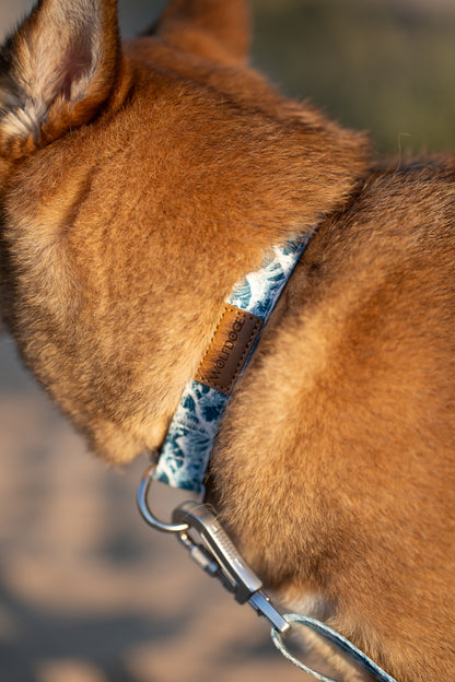 Dog Collar Japanese Wave Pattern Blue Silver 🌊