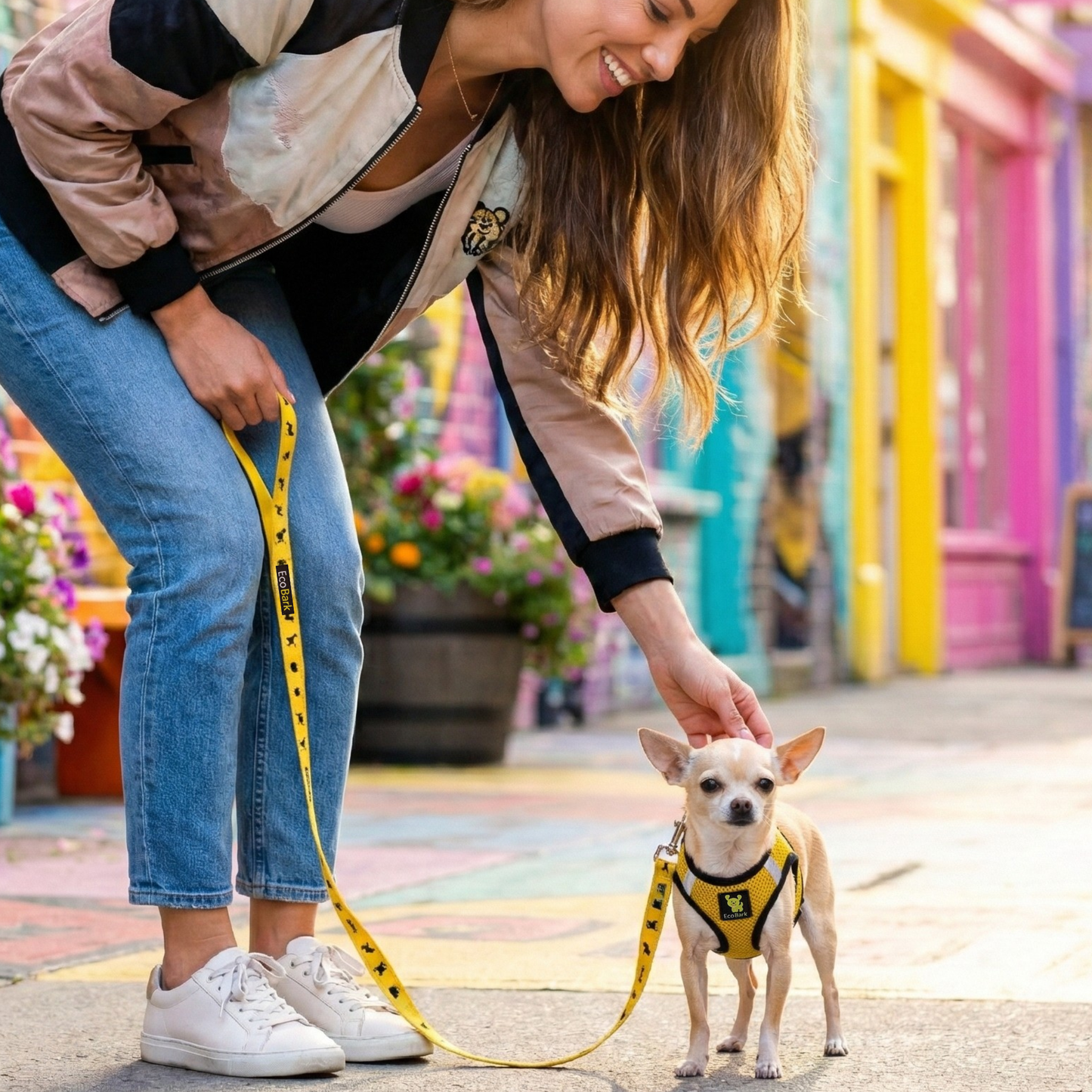 Dog Leash EcoBark Yellow Leash- Padded Comfort Grip Padded - size and texture image for dog leash
