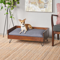 Acacia Wood Dog Bed with Sleek Hairpin Legs