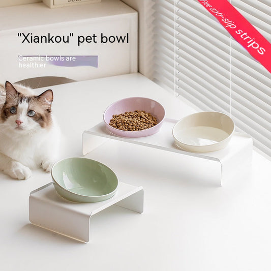 Purrfect Pet Kingdom Ceramic Bevel Beveled Bowl Pet Cat Bowl (Diameter 15cm300ml, Single Bowl Light Beige) - Premium Cat Bowls & Feeders