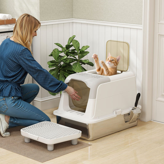Extra Large Stainless Steel Litter Box - Enclosed High Sides