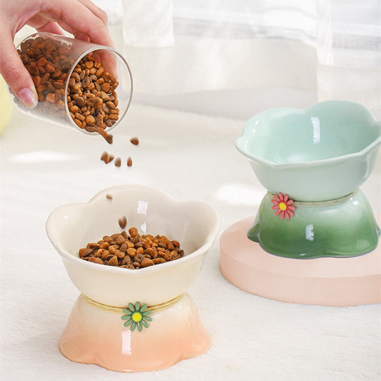 Cute Cat Bowl Ceramic Flower Gradient