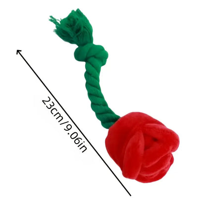 Plush Red Rose Flower Rope Tug Dog Toy