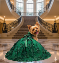 Emerald Green Floral Pet Gown | Luxury Dog Dress for