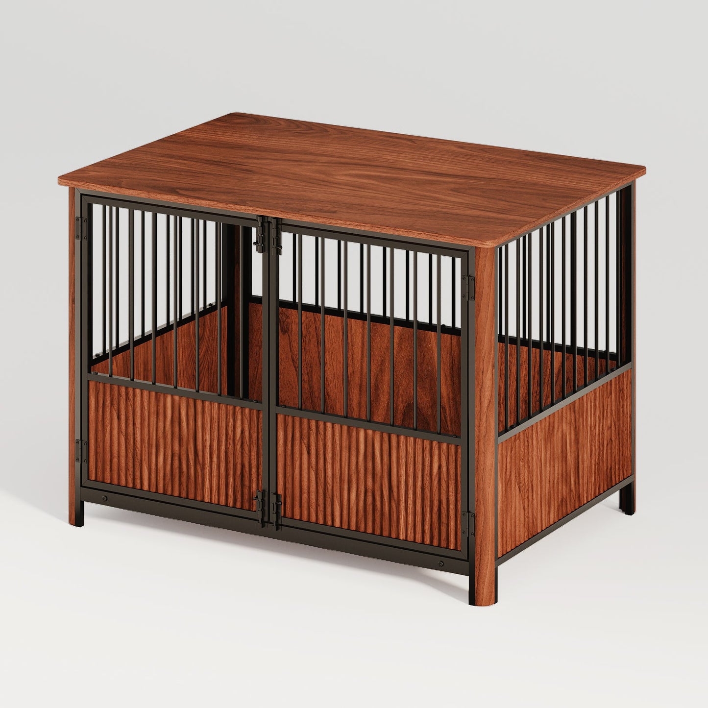 43'' Walnut Fluted Wood Furniture Style Dog Crate For Large