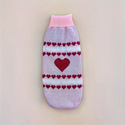 Hearts Knit Pullover Turtleneck Pink Pet Sweater