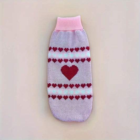 Hearts Knit Pullover Turtleneck Pink Pet Sweater