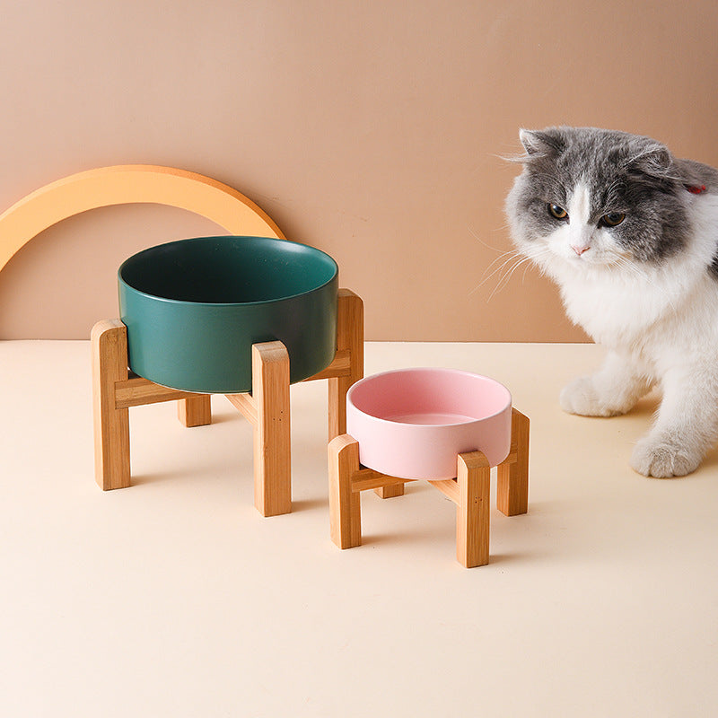 Pet Anti Rollover Ceramic With High Bamboo And Wood Frame
