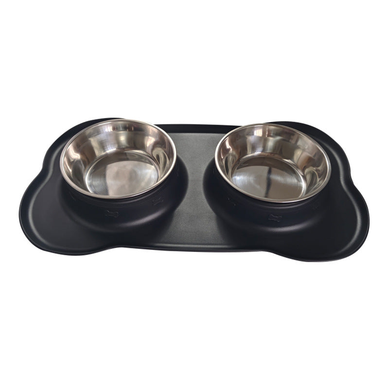 Large Silicone Pet Bowl Double Dog Bowl Stainless Steel