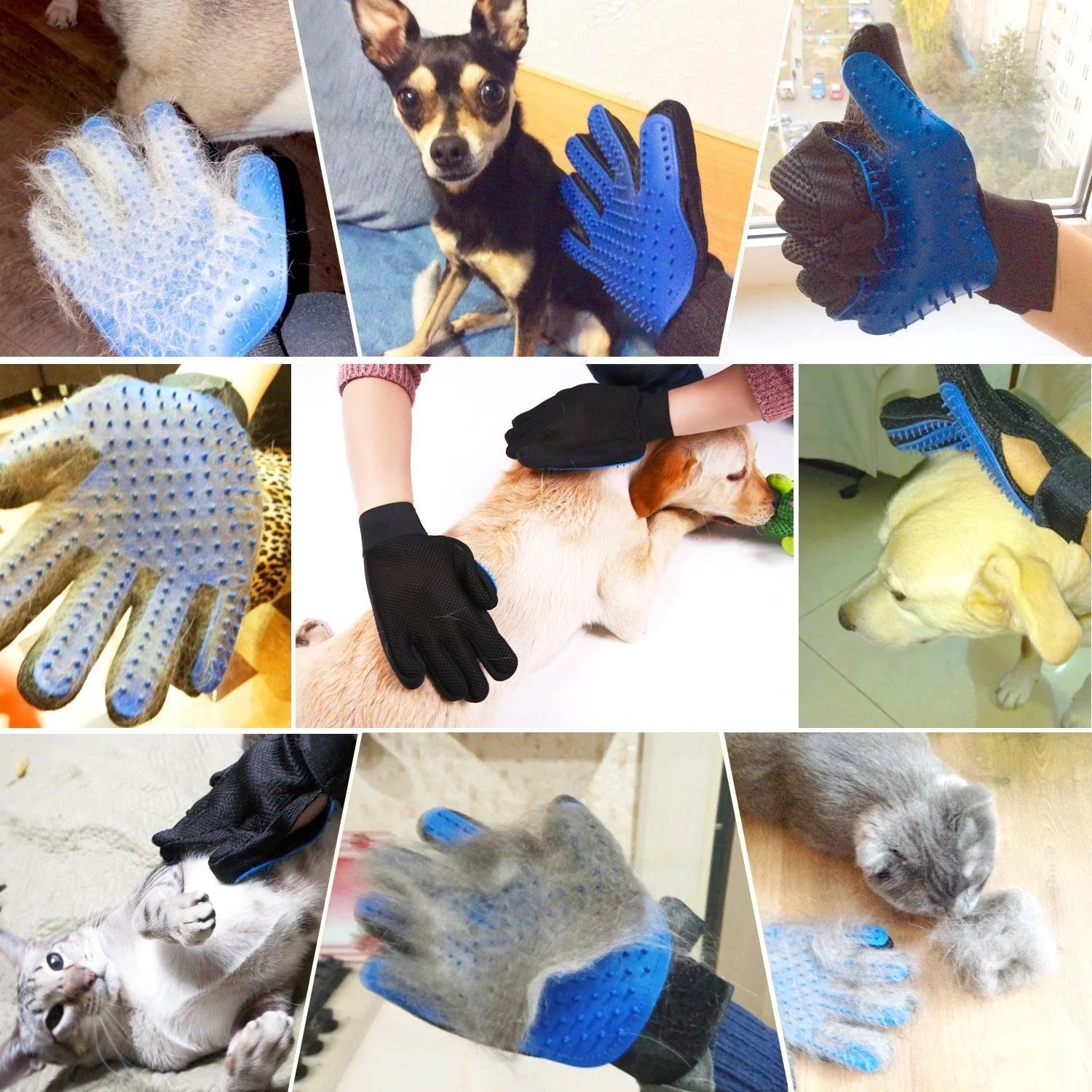 Pet Grooming Gloves Brush Dog Cat Hair Remover Mitt Massage Deshedding 1 Pair Blue - Purrfect Pet Kingdom
