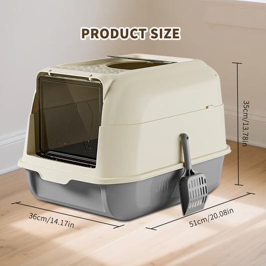 Purrfect Pet Kingdom 51cm Large Fully Enclosed Top Entry Cat Litter Box, Front Fl (Grey) - Premium Cat Litter & Accessories