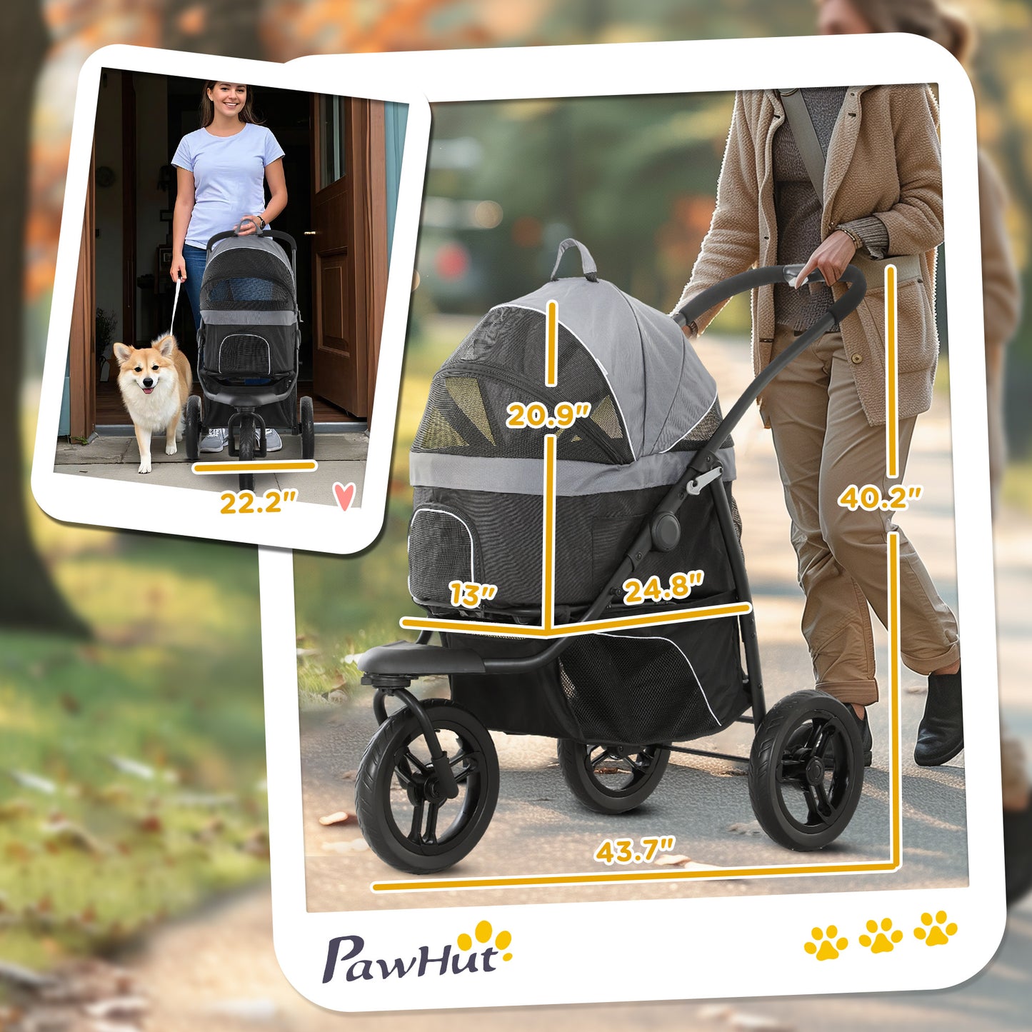3-in-1 Pet Stroller - Jogging Carrier with Storage Basket