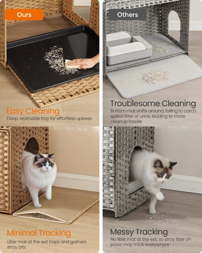 Boho Rattan Enclosed Litter Box for Cats and Feline Privacy