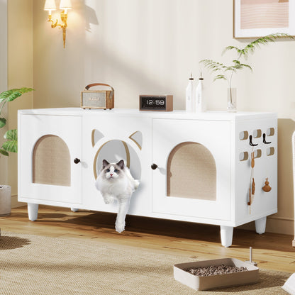 Furniture Style Cat Cabinet Cream White Cat Litter Box