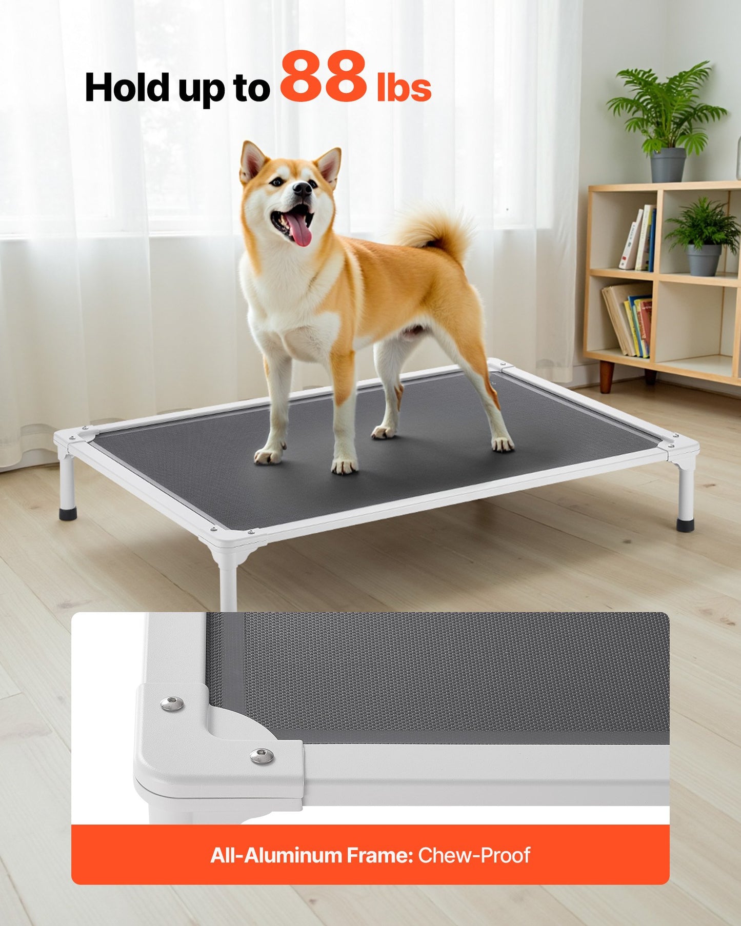 Large Raised Cooling Dog Bed with Teslin Mesh - Grey
