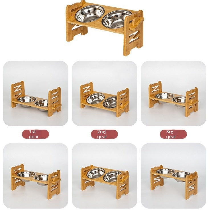 Pet Cat Food Double Bowl Bracket Stainless Steel Dining