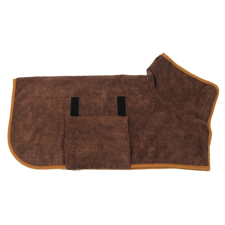 Brown absorbent pet bathrobe for dogs with adjustable hook and loop closures