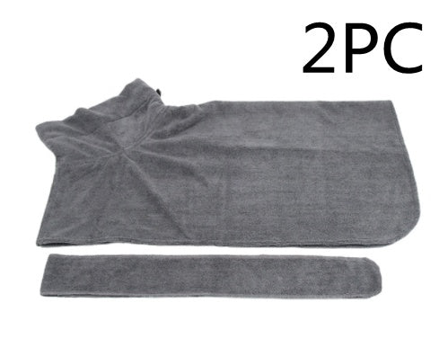 Gray 2PC absorbent pet bathrobe set for drying pets quickly after baths