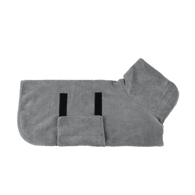 Gray absorbent pet bathrobe designed for quick drying after baths and outdoor activities